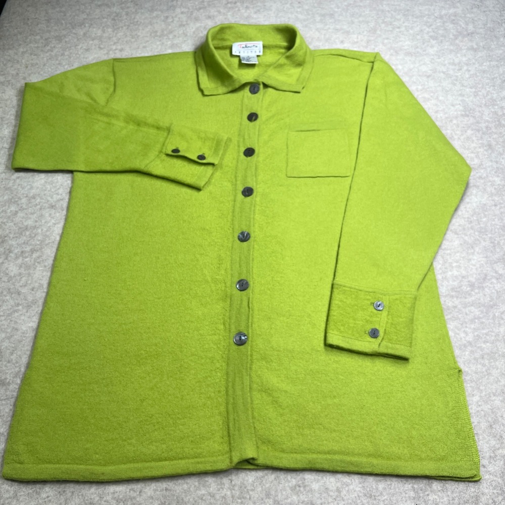 Vintage Talbots Petites Med Apple Green 100% Wool Button Down Cardigan Sweater